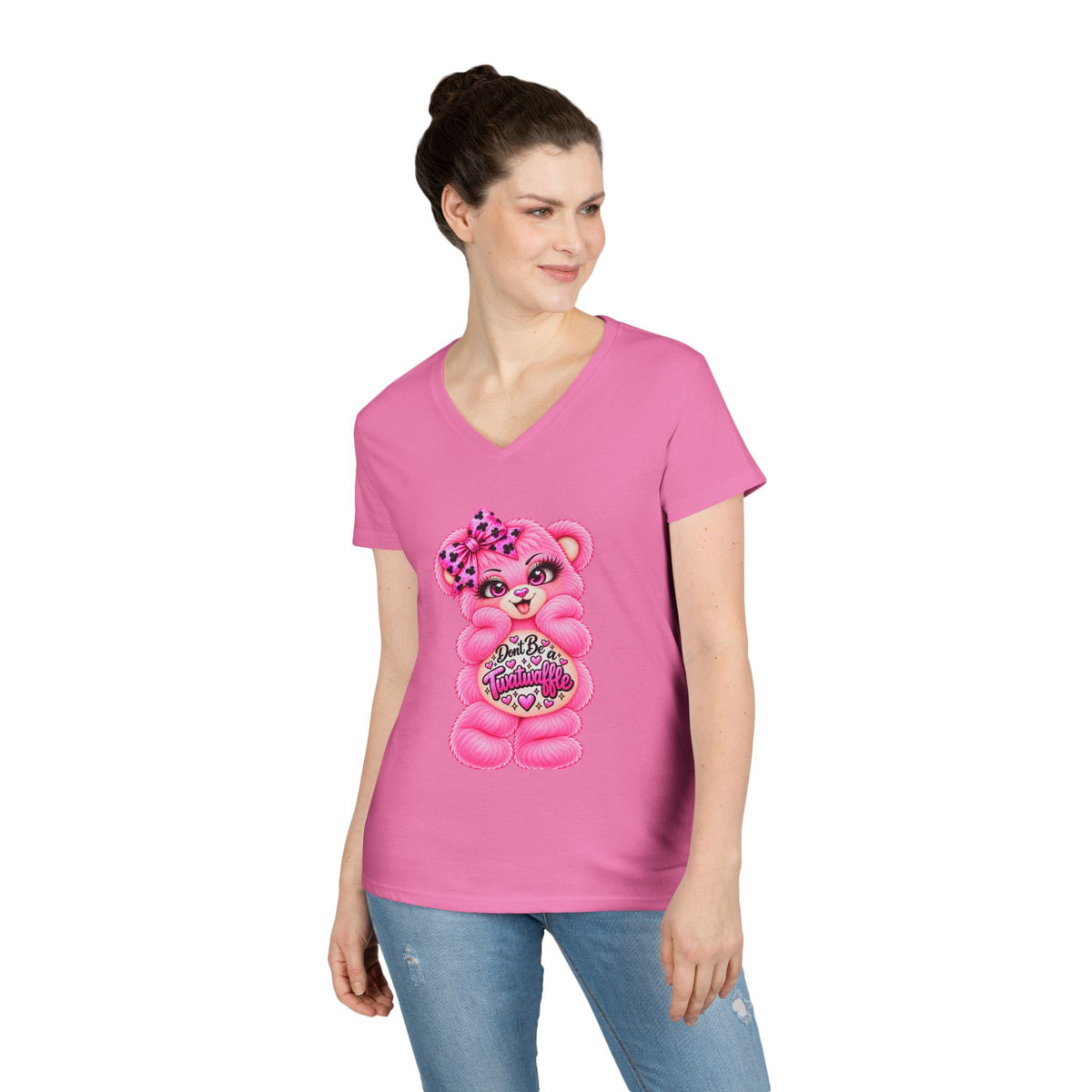 MooStache Sassy Bear Ladies' V-Neck Tee | Twatwaffle Bear