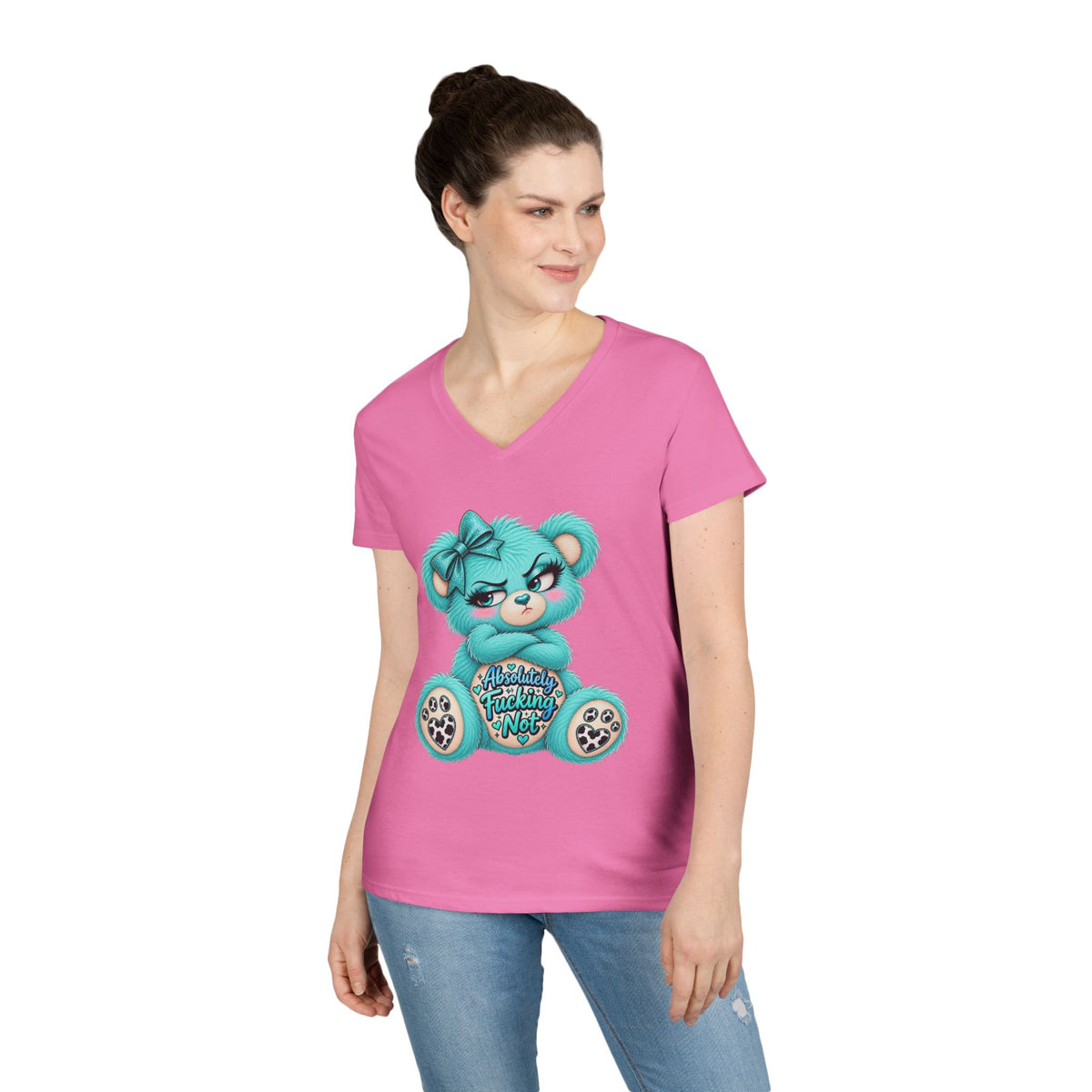 MooStache Sassy Bear Ladies' V-Neck Tee | Absolutely Not Bear