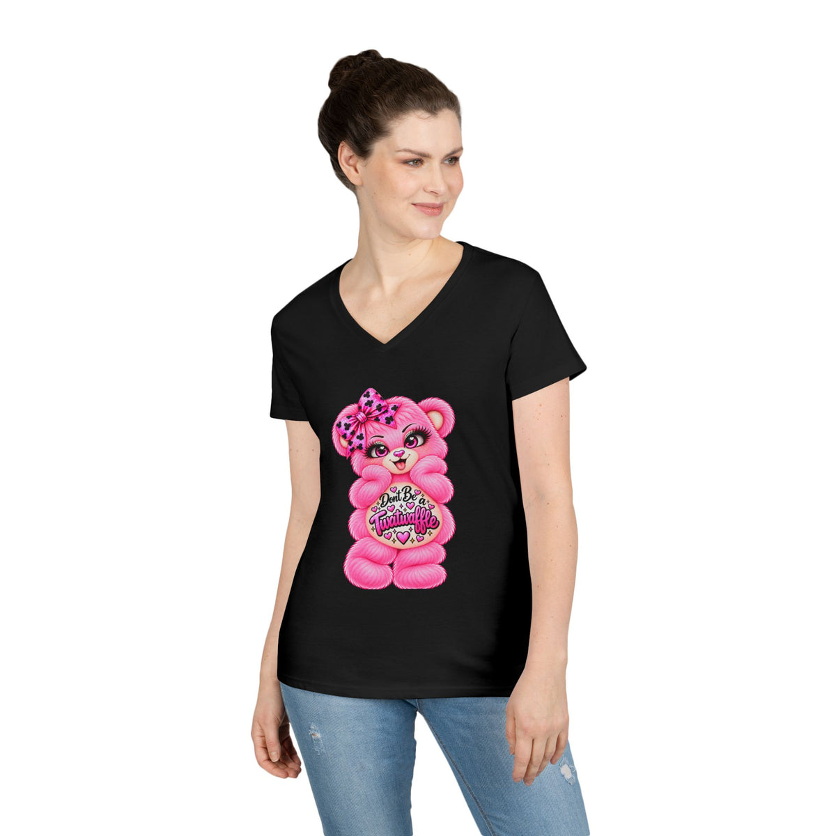MooStache Sassy Bear Ladies' V-Neck Tee | Twatwaffle Bear
