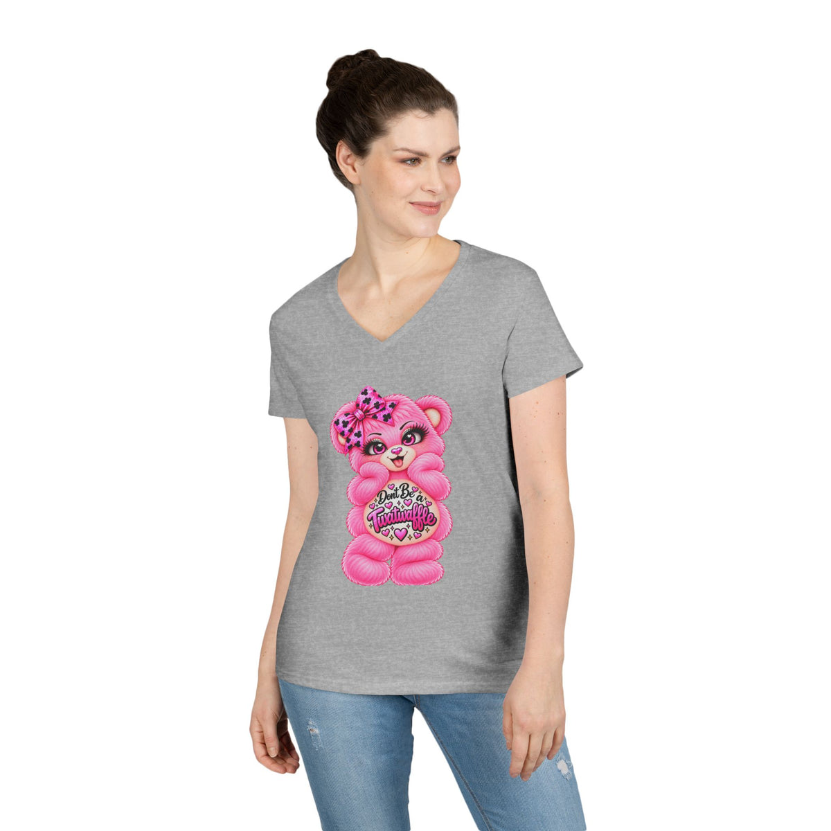 MooStache Sassy Bear Ladies' V-Neck Tee | Twatwaffle Bear