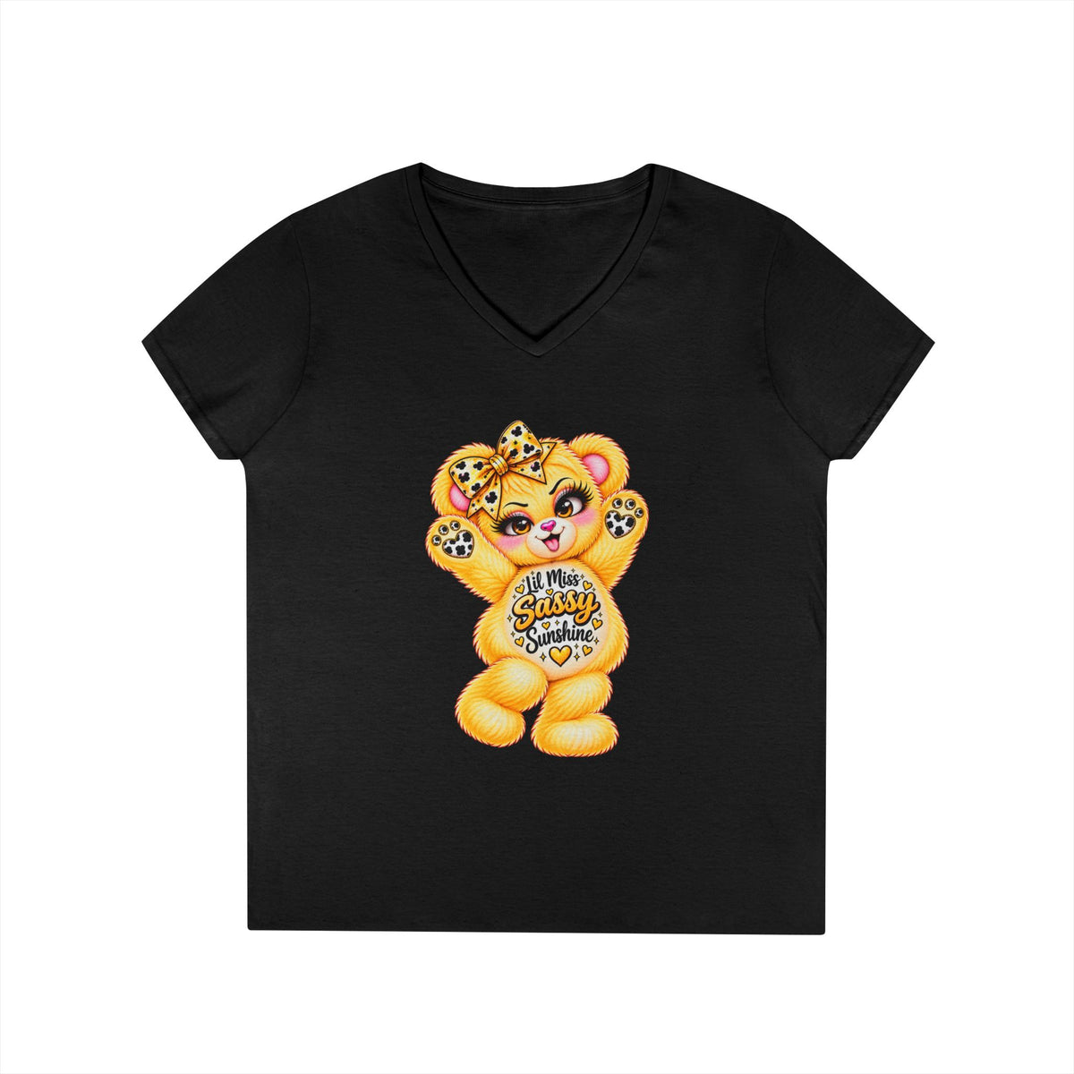 MooStache Sassy Bear Ladies' V-Neck Tee | Lil Miss Bear