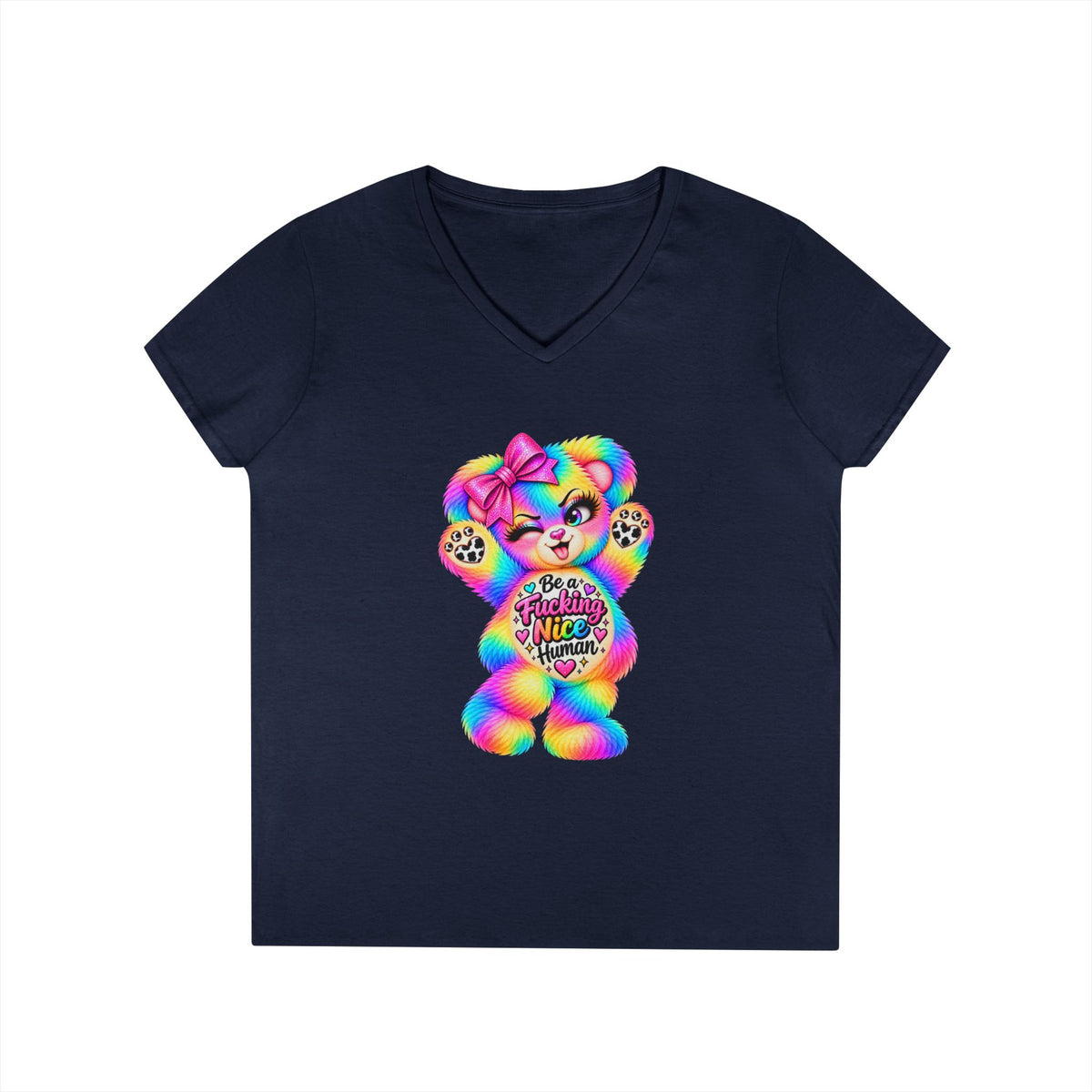 MooStache Sassy Bear Ladies' V-Neck Tee | Nice Human Bear