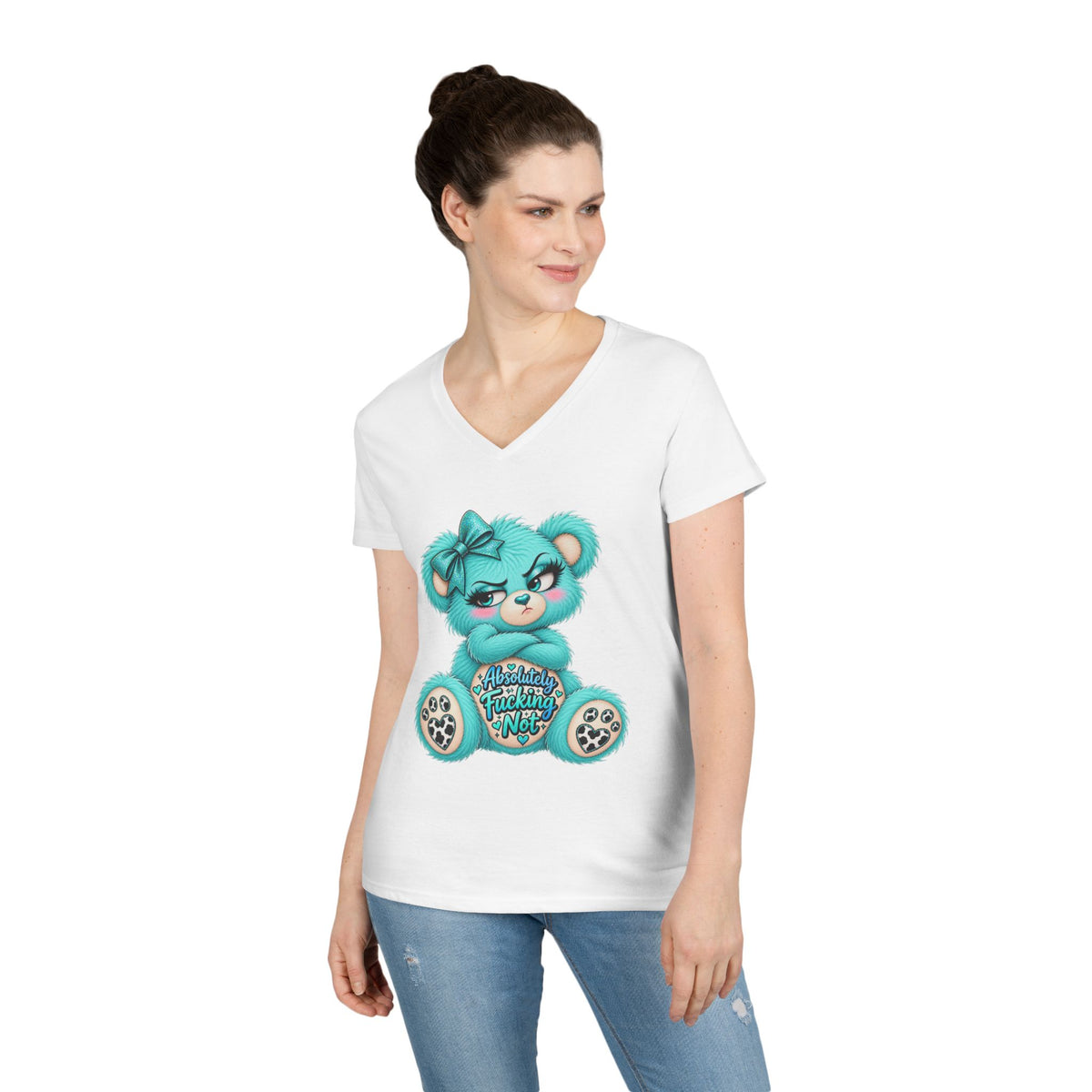 MooStache Sassy Bear Ladies' V-Neck Tee | Absolutely Not Bear