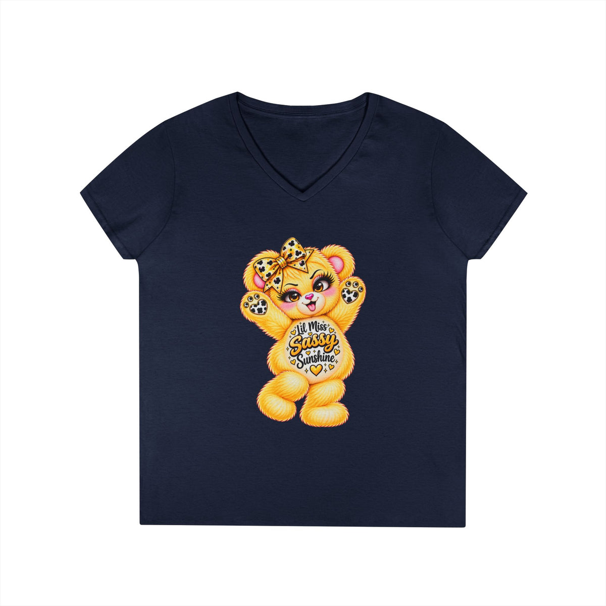 MooStache Sassy Bear Ladies' V-Neck Tee | Lil Miss Bear