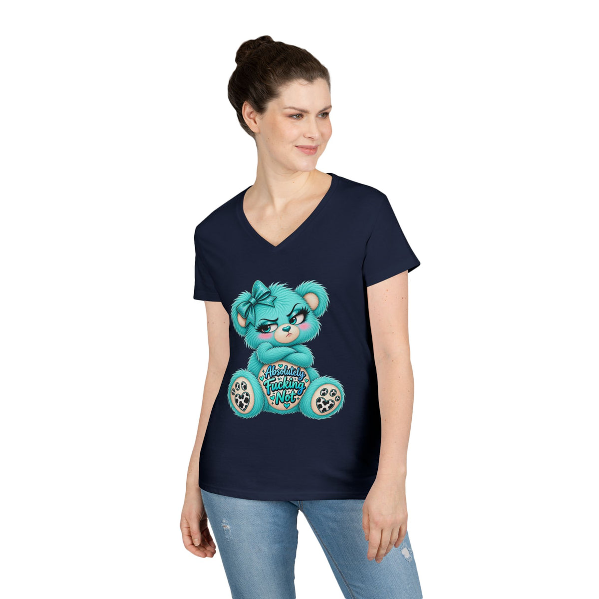 MooStache Sassy Bear Ladies' V-Neck Tee | Absolutely Not Bear