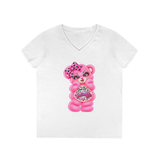 MooStache Sassy Bear Ladies' V-Neck Tee | Twatwaffle Bear