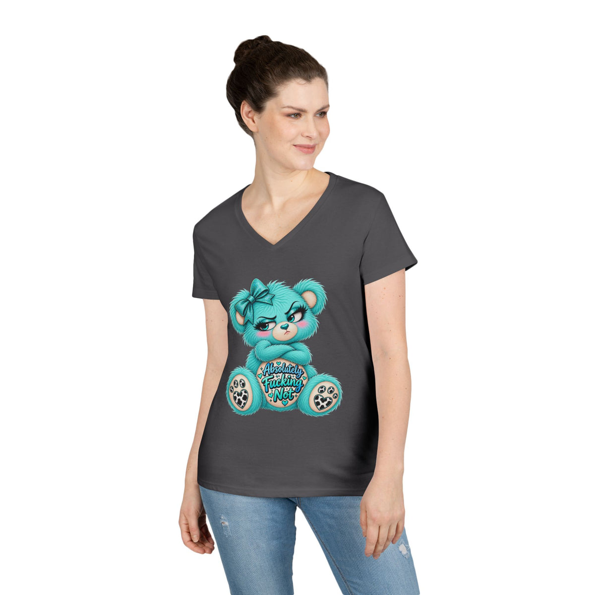 MooStache Sassy Bear Ladies' V-Neck Tee | Absolutely Not Bear