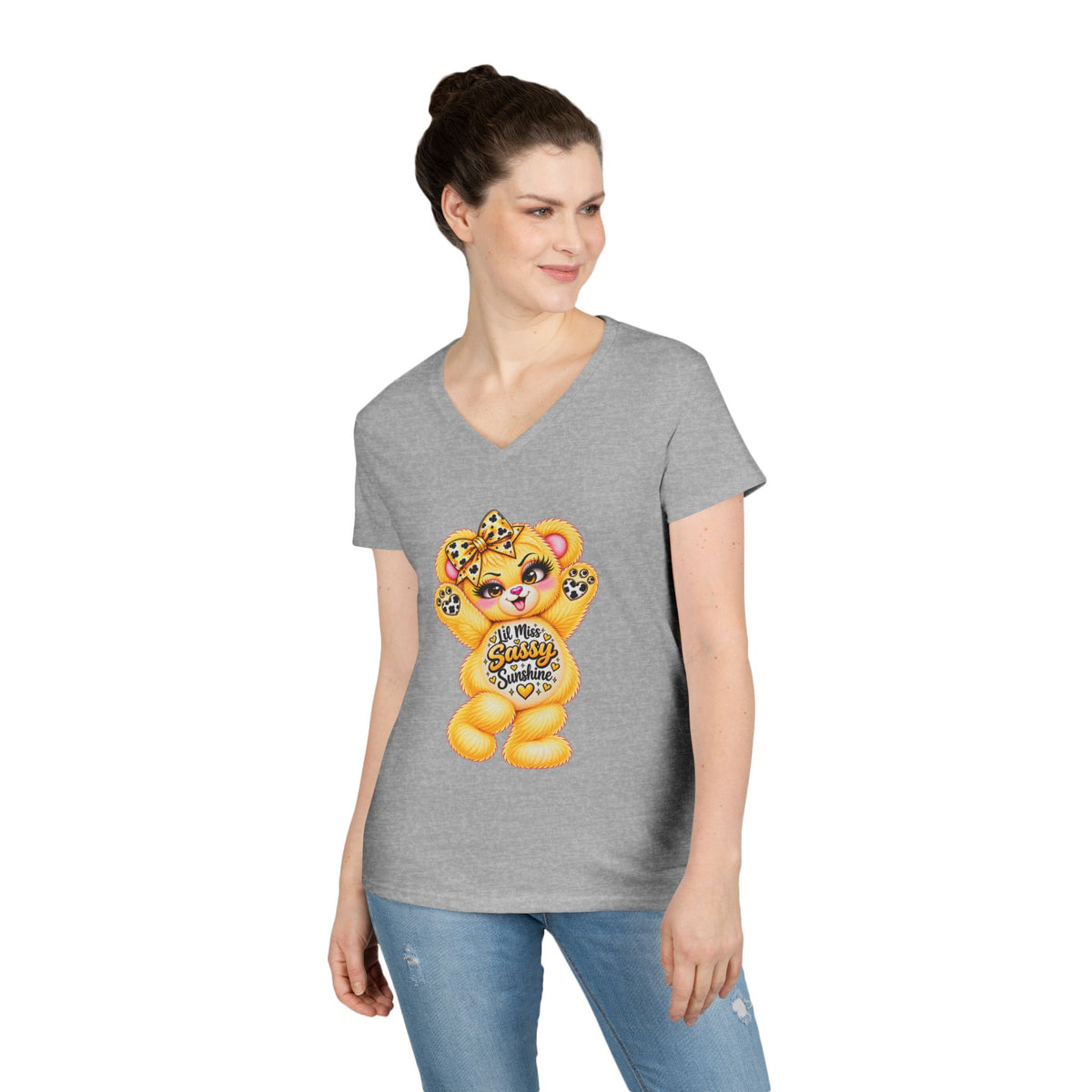 MooStache Sassy Bear Ladies' V-Neck Tee | Lil Miss Bear