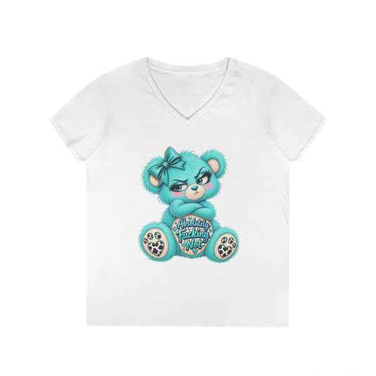 MooStache Sassy Bear Ladies' V-Neck Tee | Absolutely Not Bear