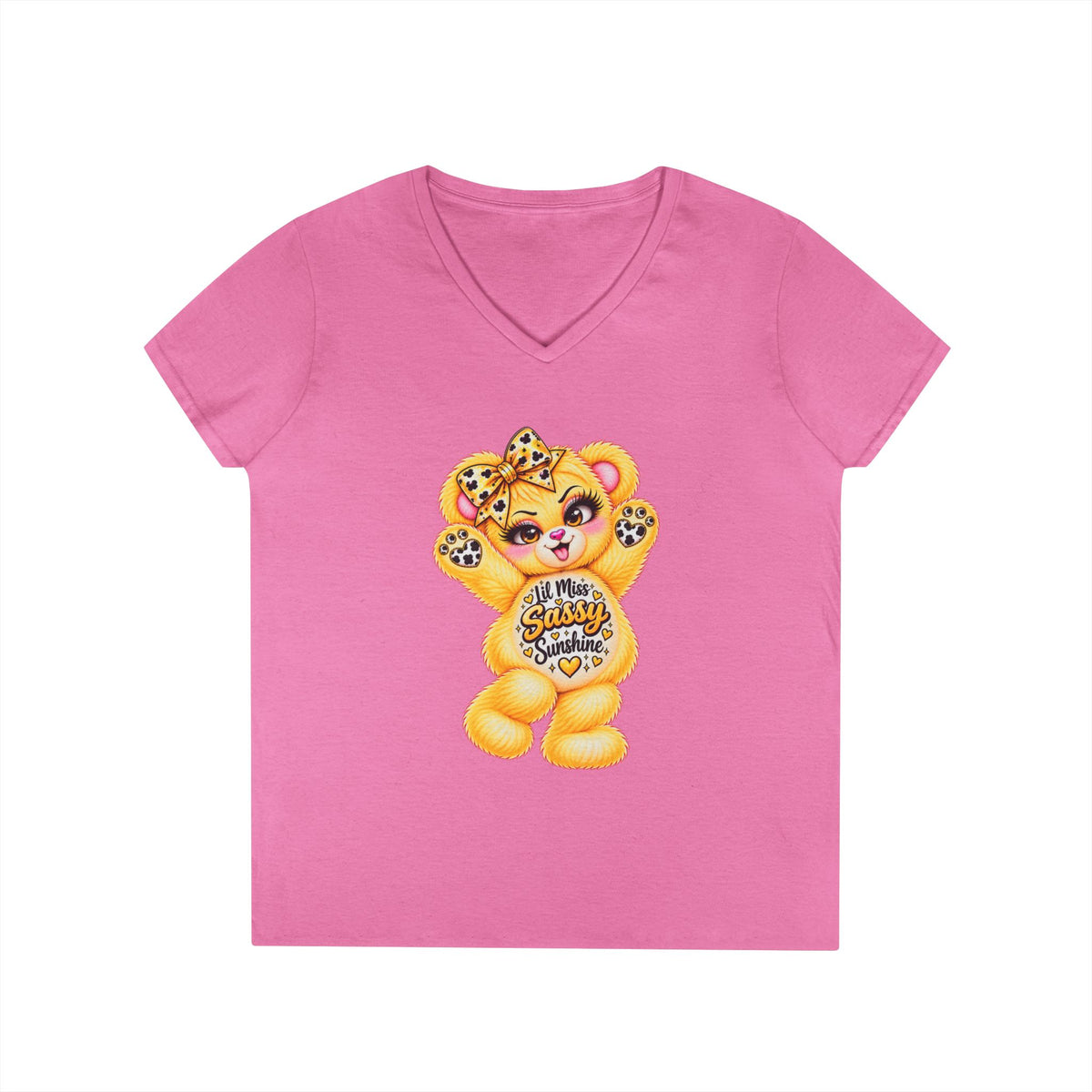 MooStache Sassy Bear Ladies' V-Neck Tee | Lil Miss Bear