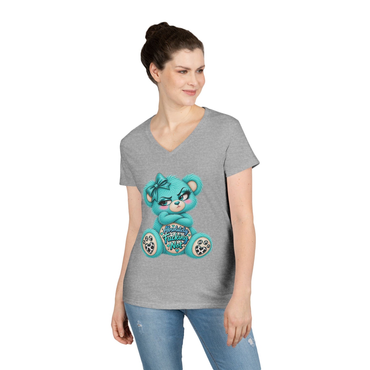 MooStache Sassy Bear Ladies' V-Neck Tee | Absolutely Not Bear