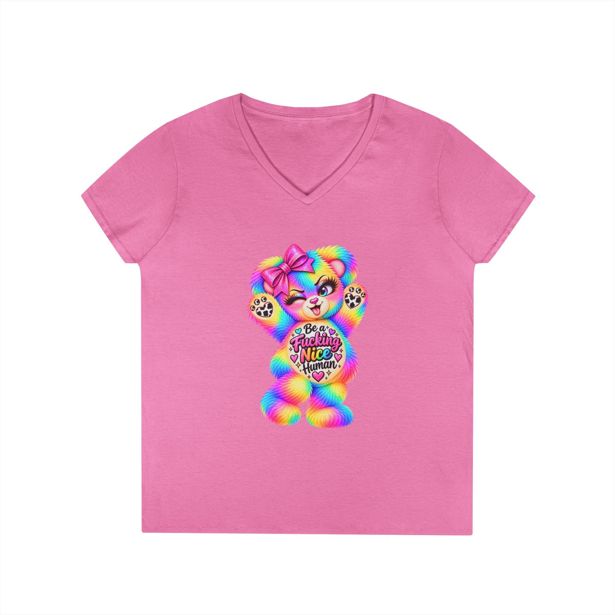 MooStache Sassy Bear Ladies' V-Neck Tee | Nice Human Bear