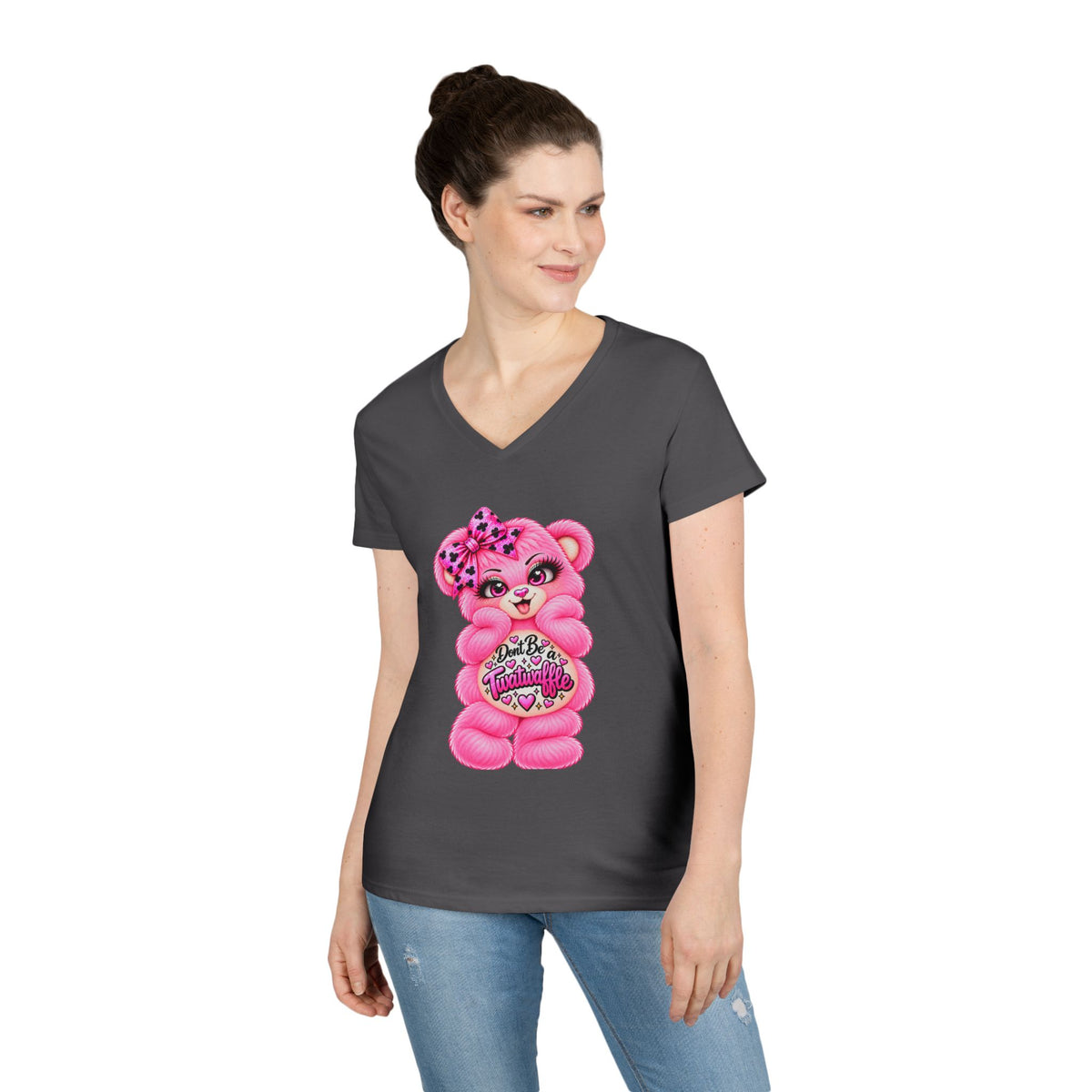 MooStache Sassy Bear Ladies' V-Neck Tee | Twatwaffle Bear