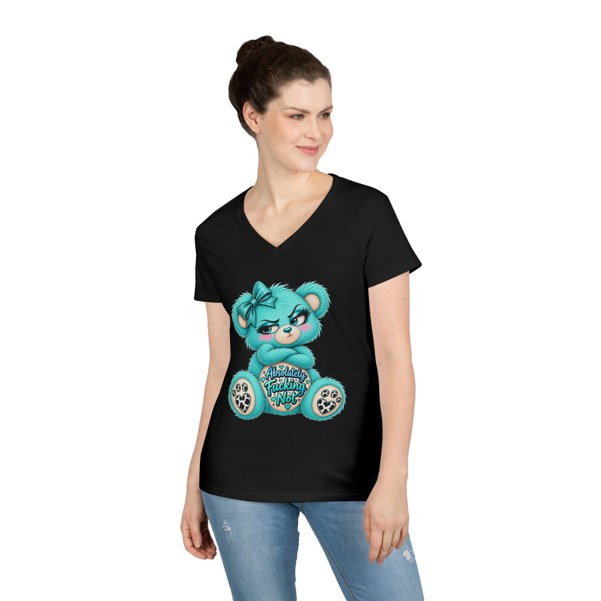 MooStache Sassy Bear Ladies' V-Neck Tee | Absolutely Not Bear