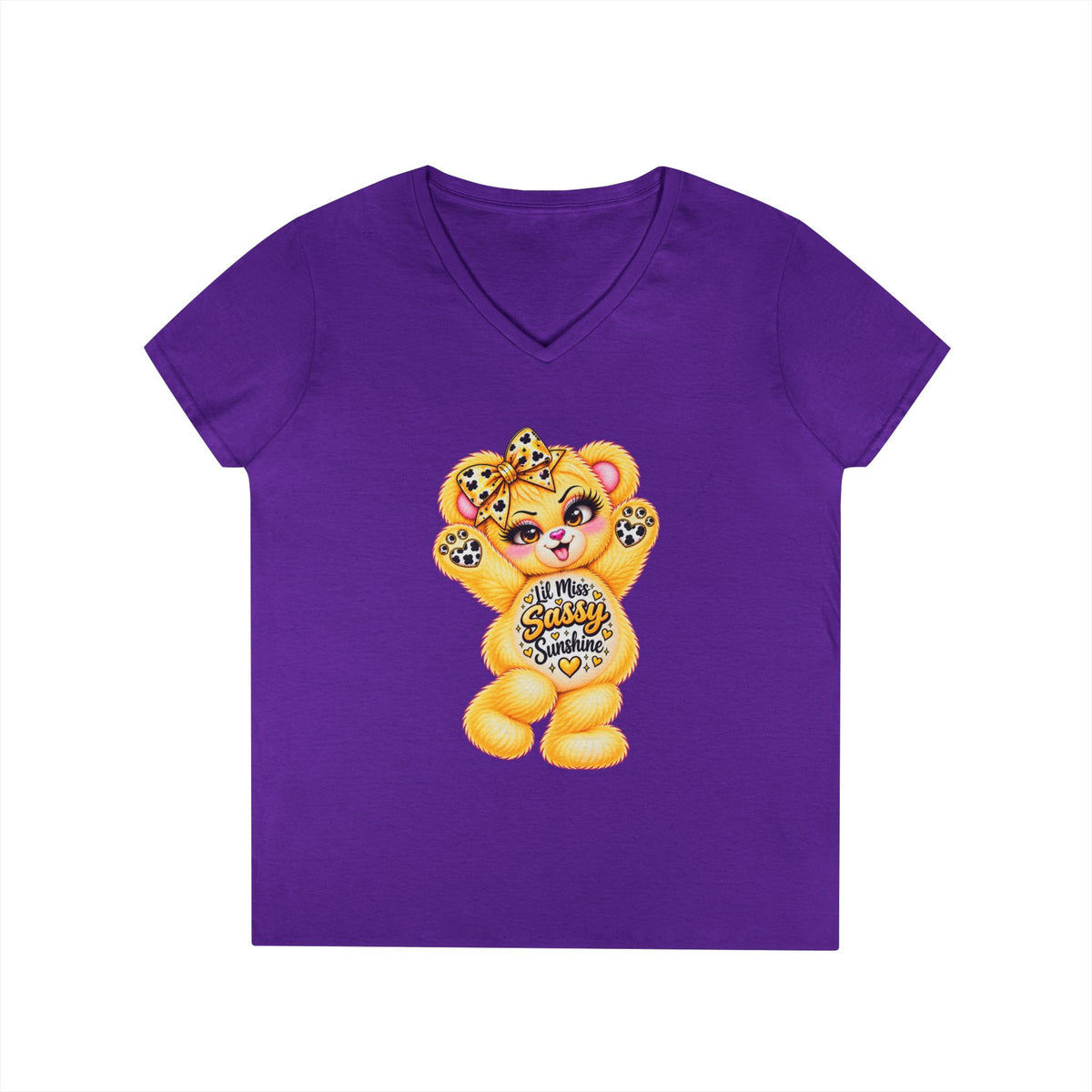 MooStache Sassy Bear Ladies' V-Neck Tee | Lil Miss Bear