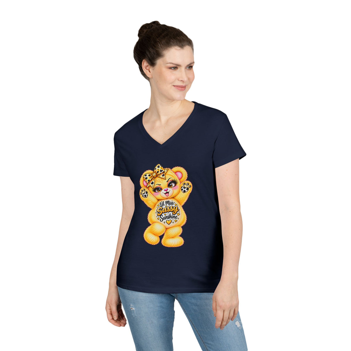 MooStache Sassy Bear Ladies' V-Neck Tee | Lil Miss Bear