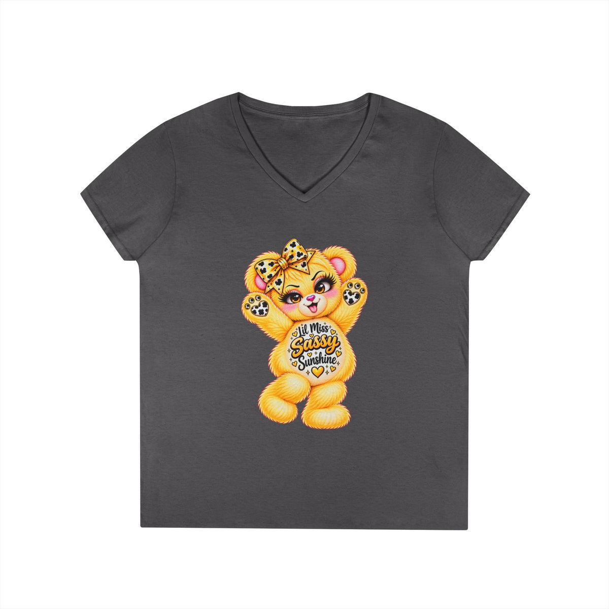 MooStache Sassy Bear Ladies' V-Neck Tee | Lil Miss Bear