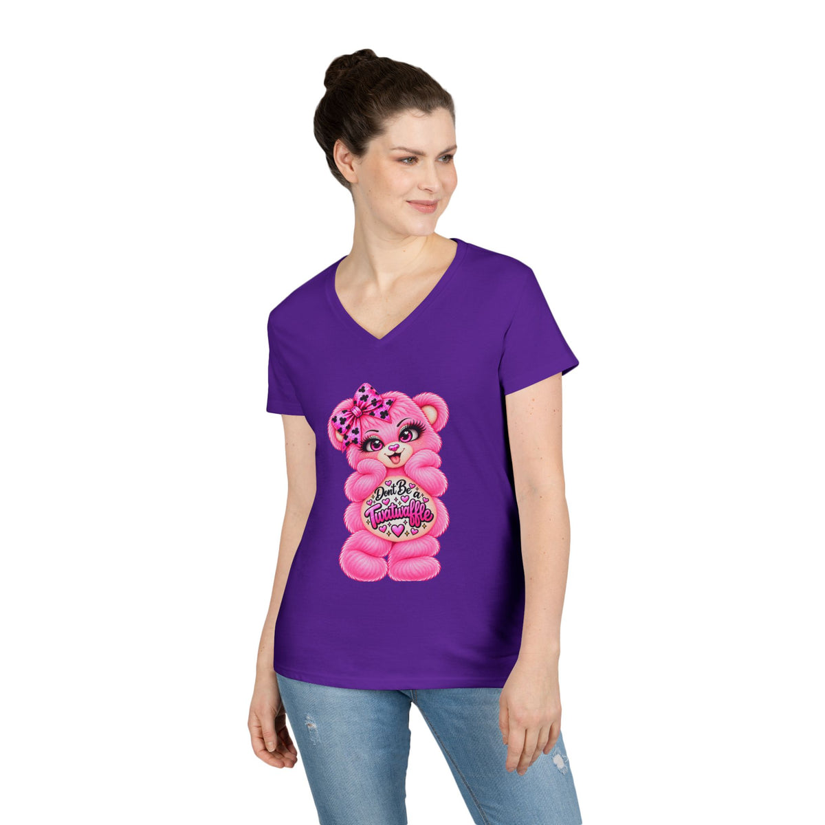 MooStache Sassy Bear Ladies' V-Neck Tee | Twatwaffle Bear