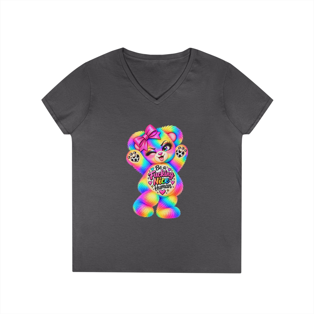 MooStache Sassy Bear Ladies' V-Neck Tee | Nice Human Bear