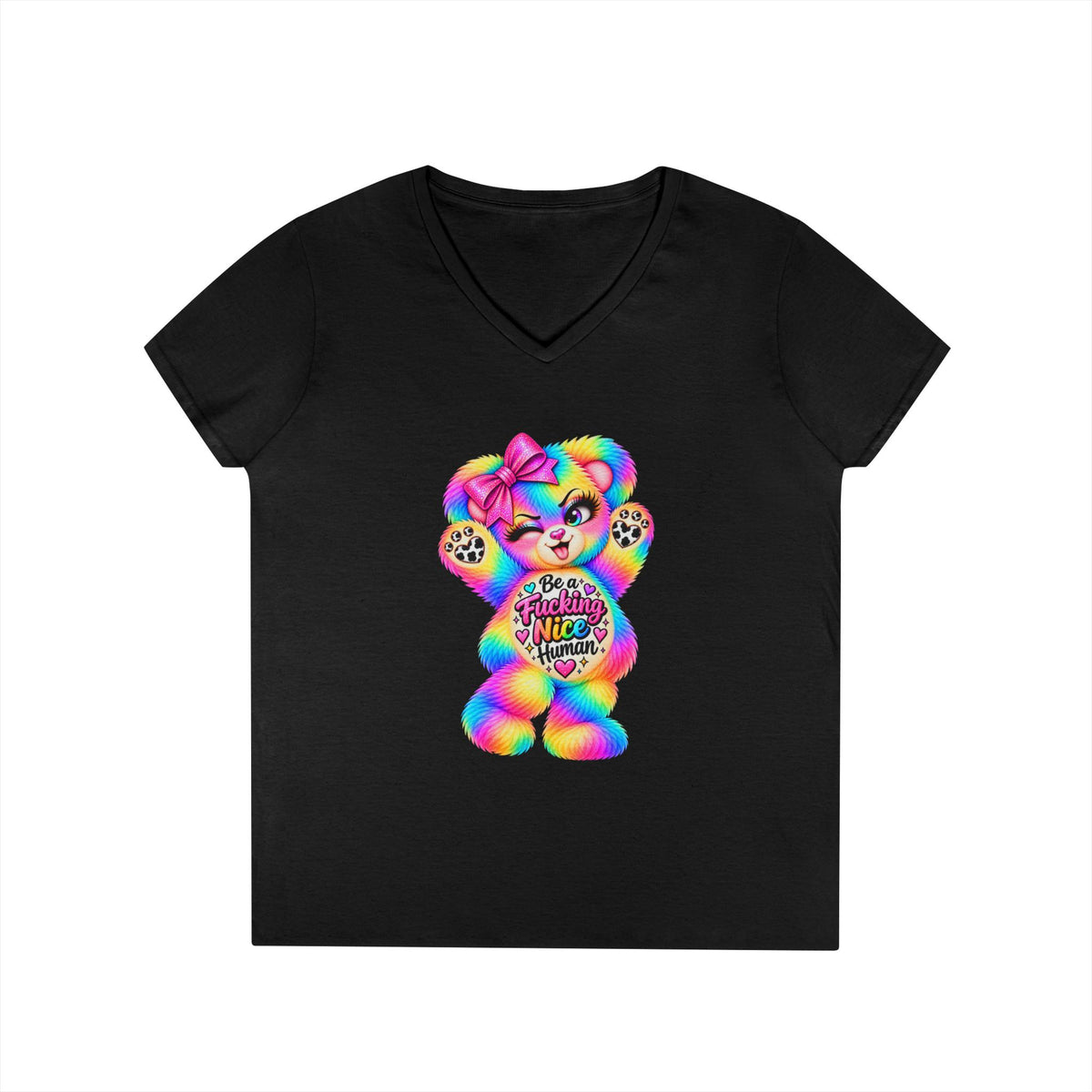 MooStache Sassy Bear Ladies' V-Neck Tee | Nice Human Bear