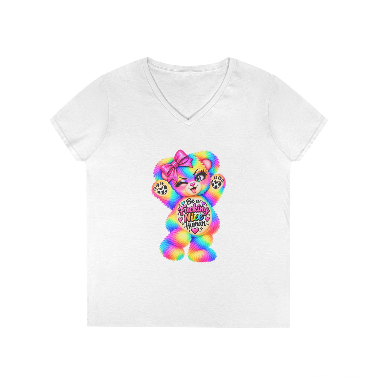 MooStache Sassy Bear Ladies' V-Neck Tee | Nice Human Bear