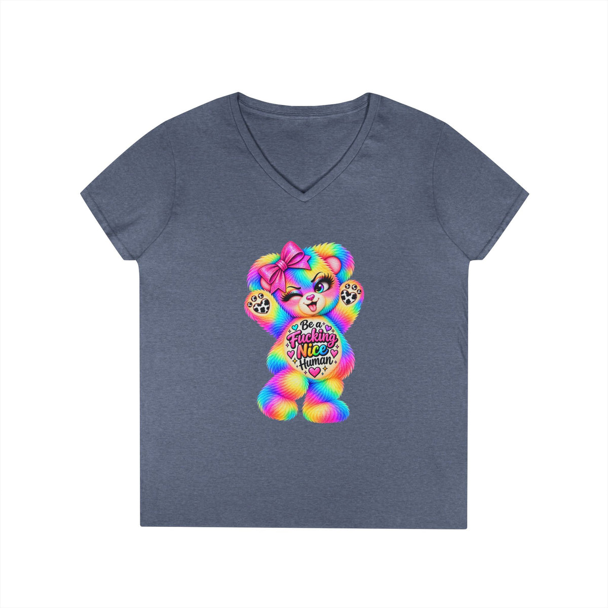 MooStache Sassy Bear Ladies' V-Neck Tee | Nice Human Bear