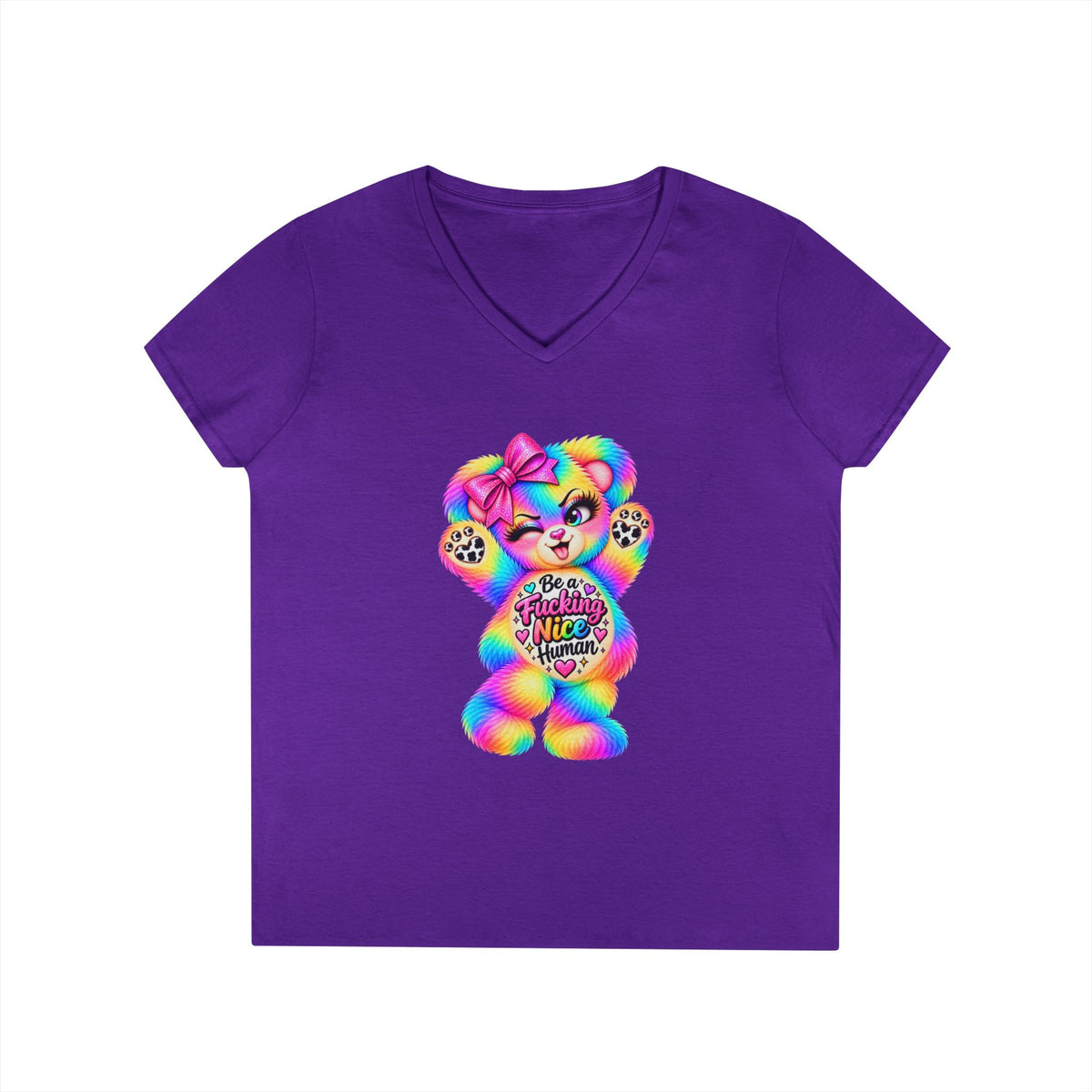 MooStache Sassy Bear Ladies' V-Neck Tee | Nice Human Bear