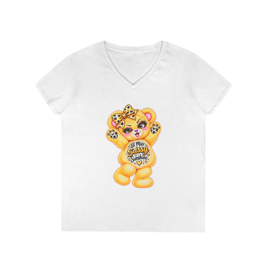 MooStache Sassy Bear Ladies' V-Neck Tee | Lil Miss Bear