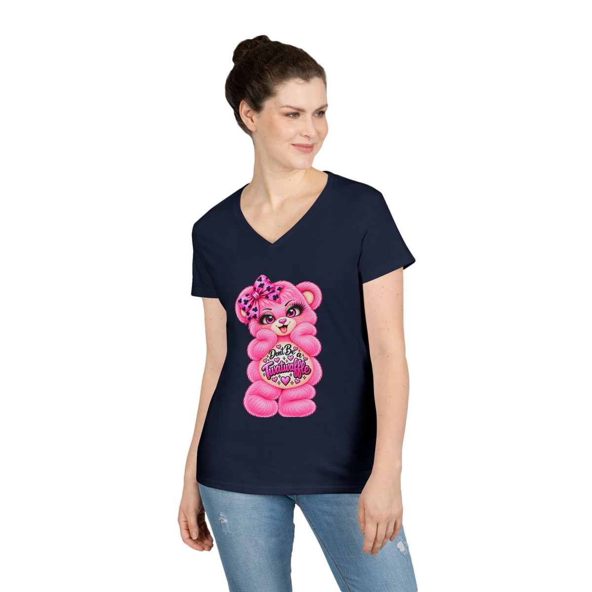 MooStache Sassy Bear Ladies' V-Neck Tee | Twatwaffle Bear