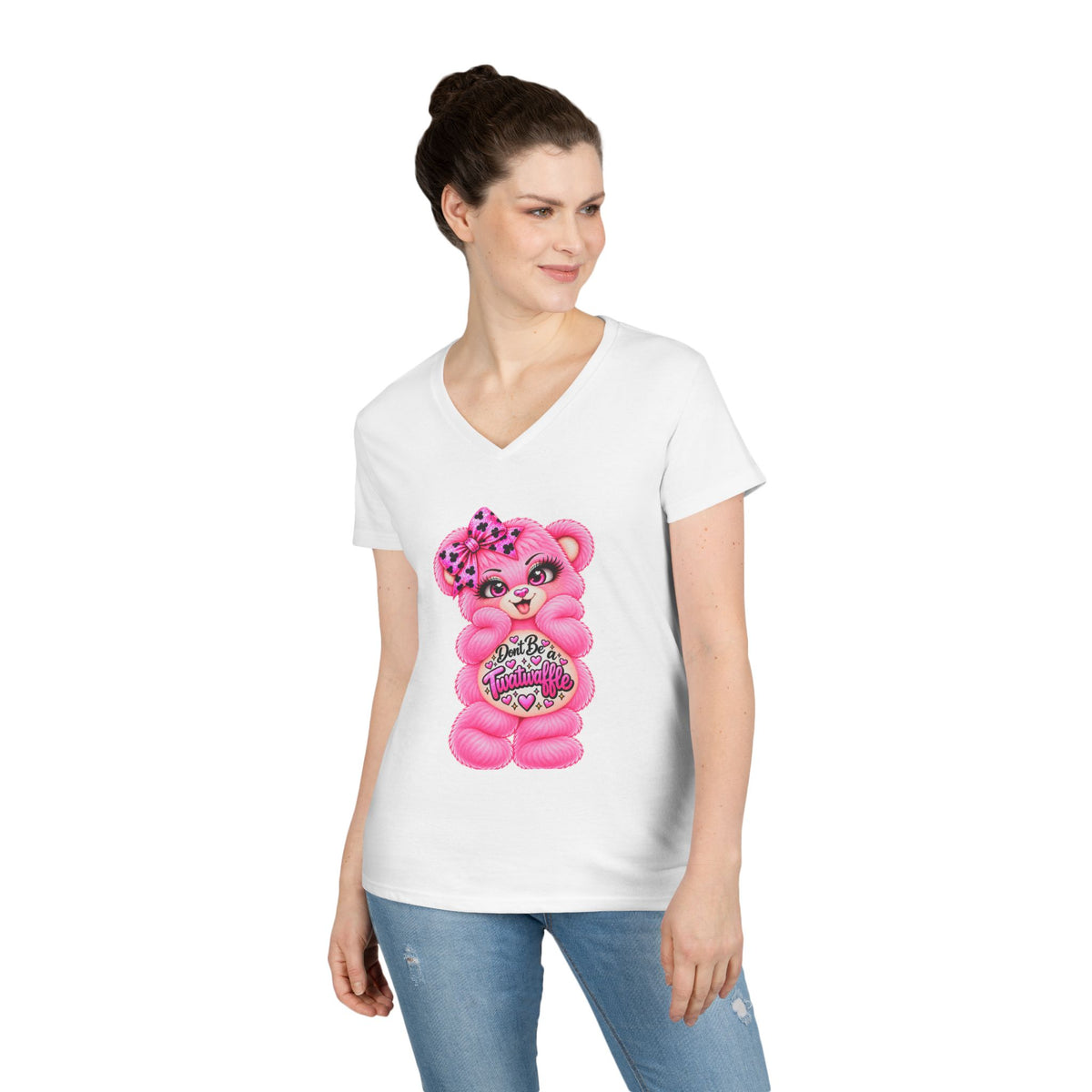 MooStache Sassy Bear Ladies' V-Neck Tee | Twatwaffle Bear