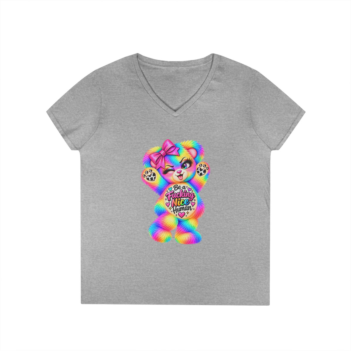 MooStache Sassy Bear Ladies' V-Neck Tee | Nice Human Bear