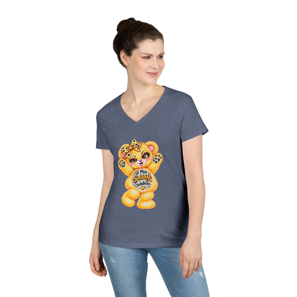 MooStache Sassy Bear Ladies' V-Neck Tee | Lil Miss Bear