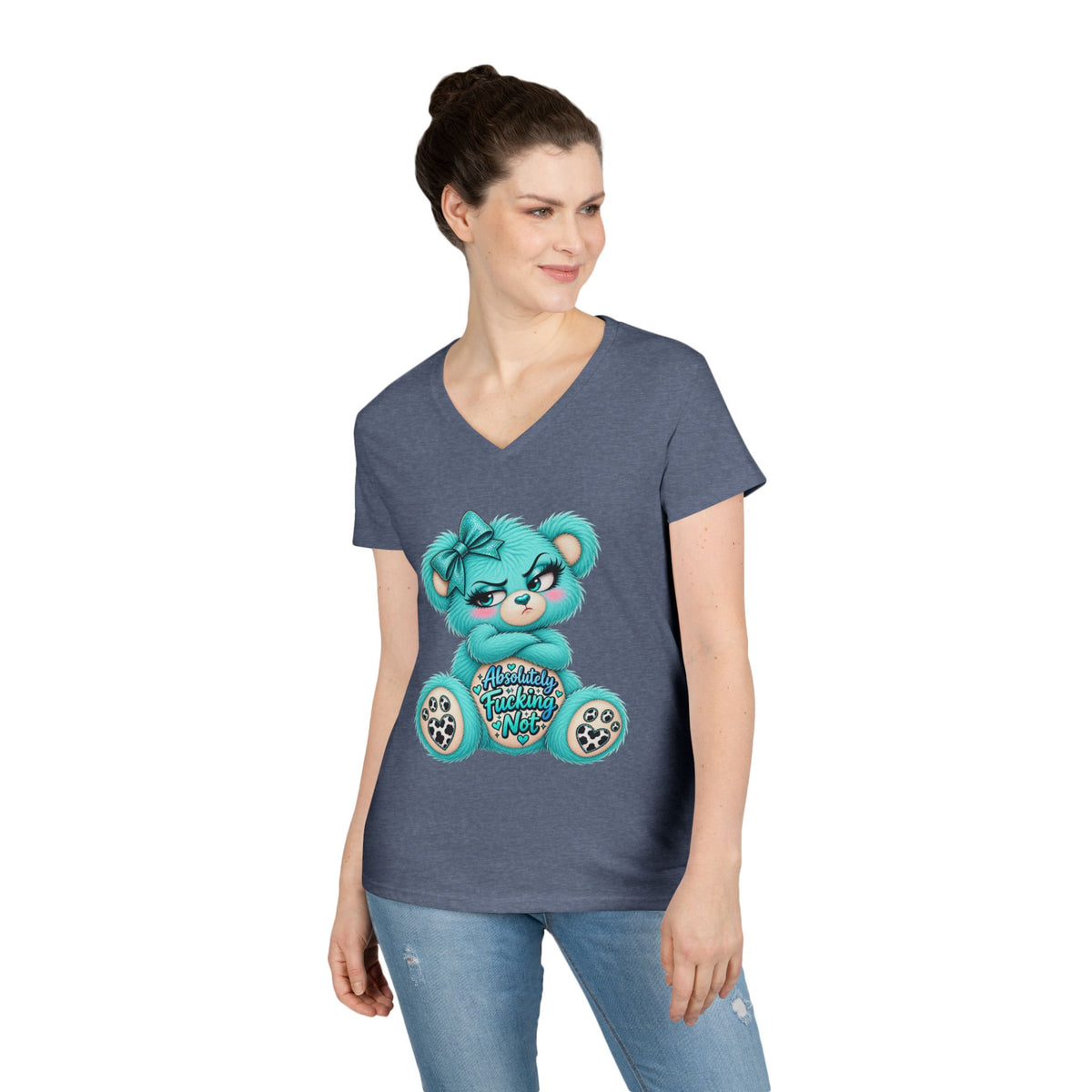 MooStache Sassy Bear Ladies' V-Neck Tee | Absolutely Not Bear