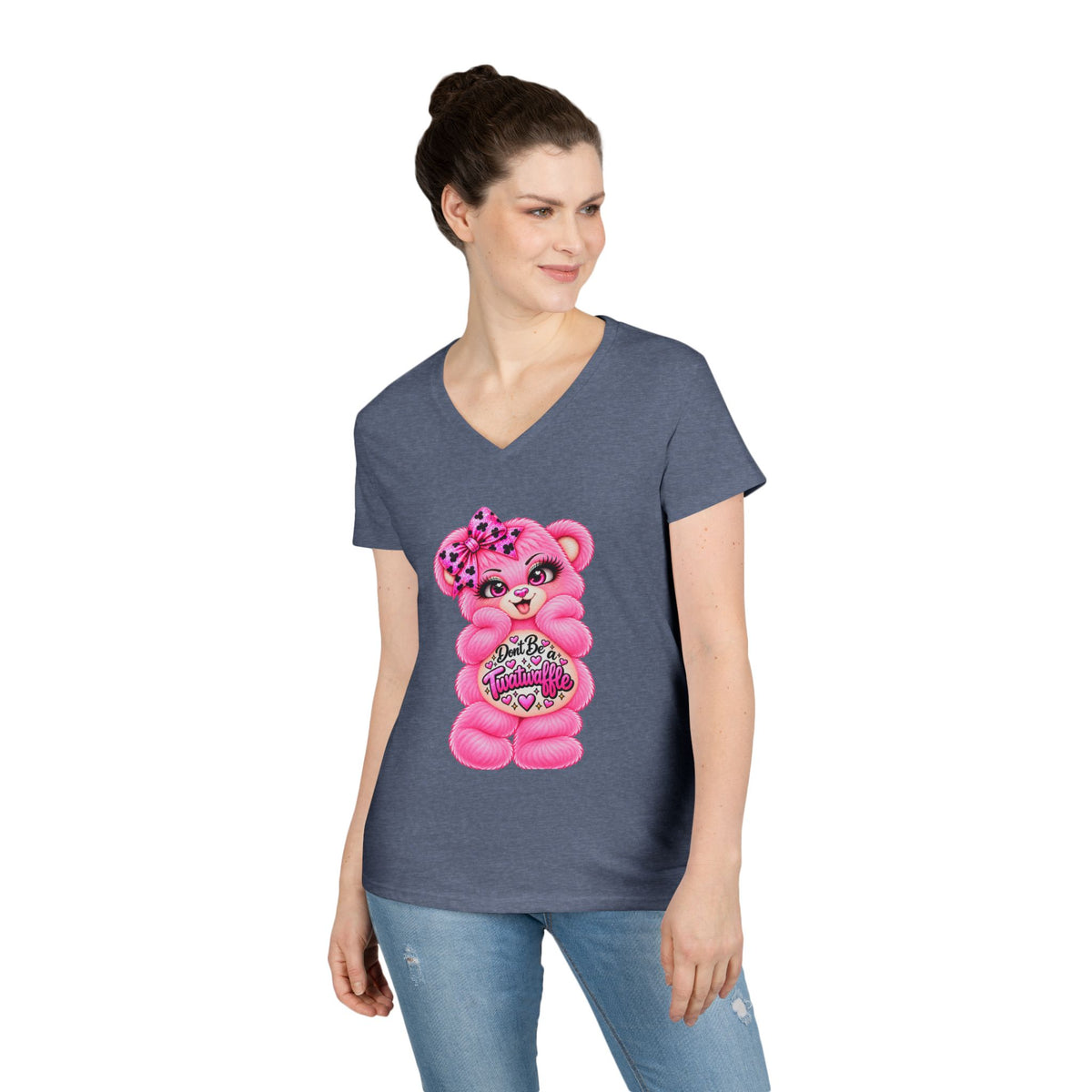MooStache Sassy Bear Ladies' V-Neck Tee | Twatwaffle Bear