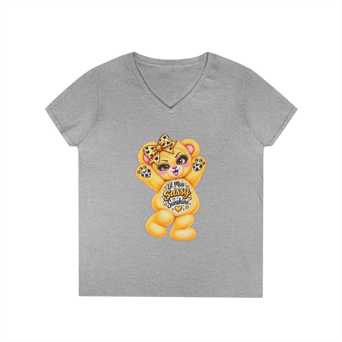 MooStache Sassy Bear Ladies' V-Neck Tee | Lil Miss Bear