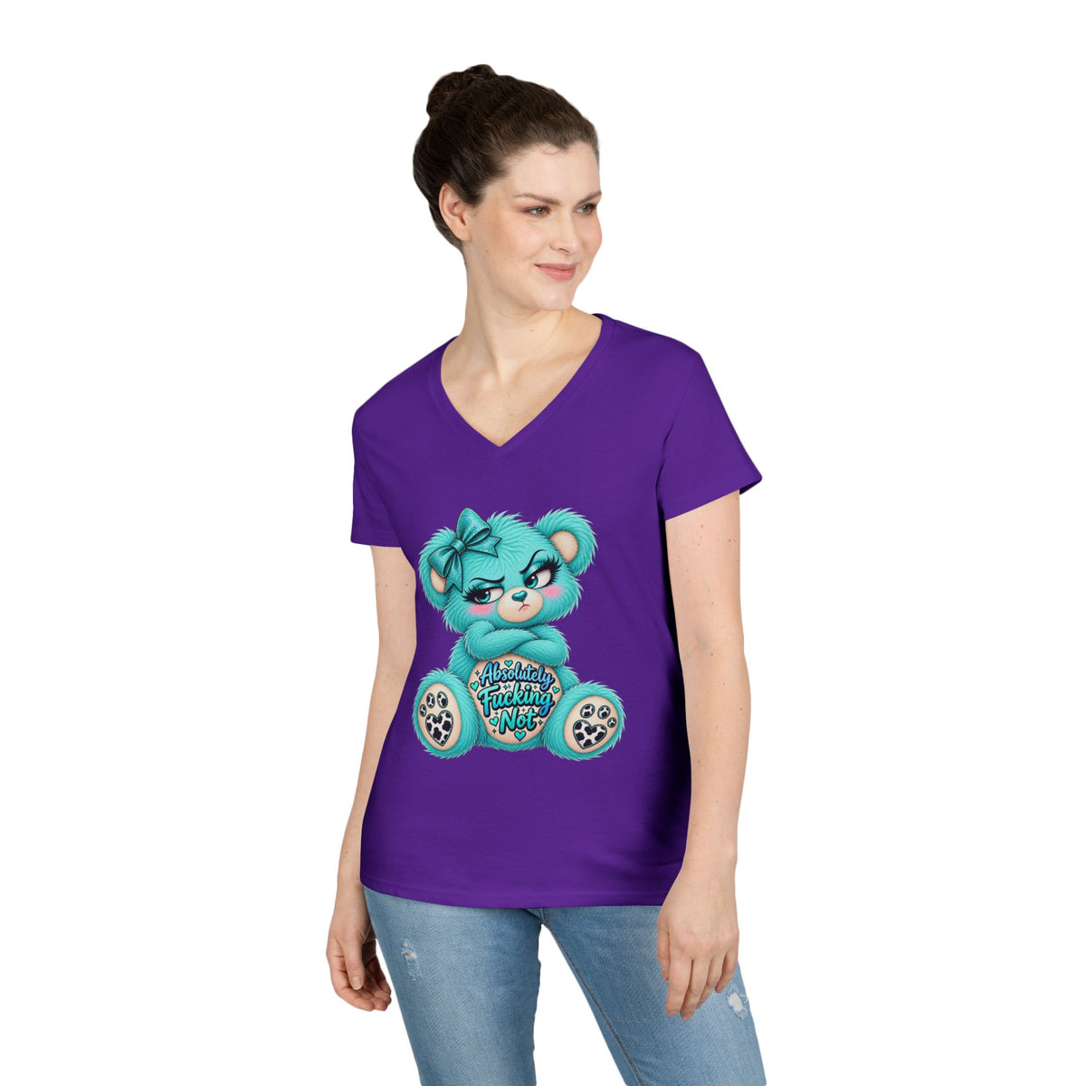 MooStache Sassy Bear Ladies' V-Neck Tee | Absolutely Not Bear